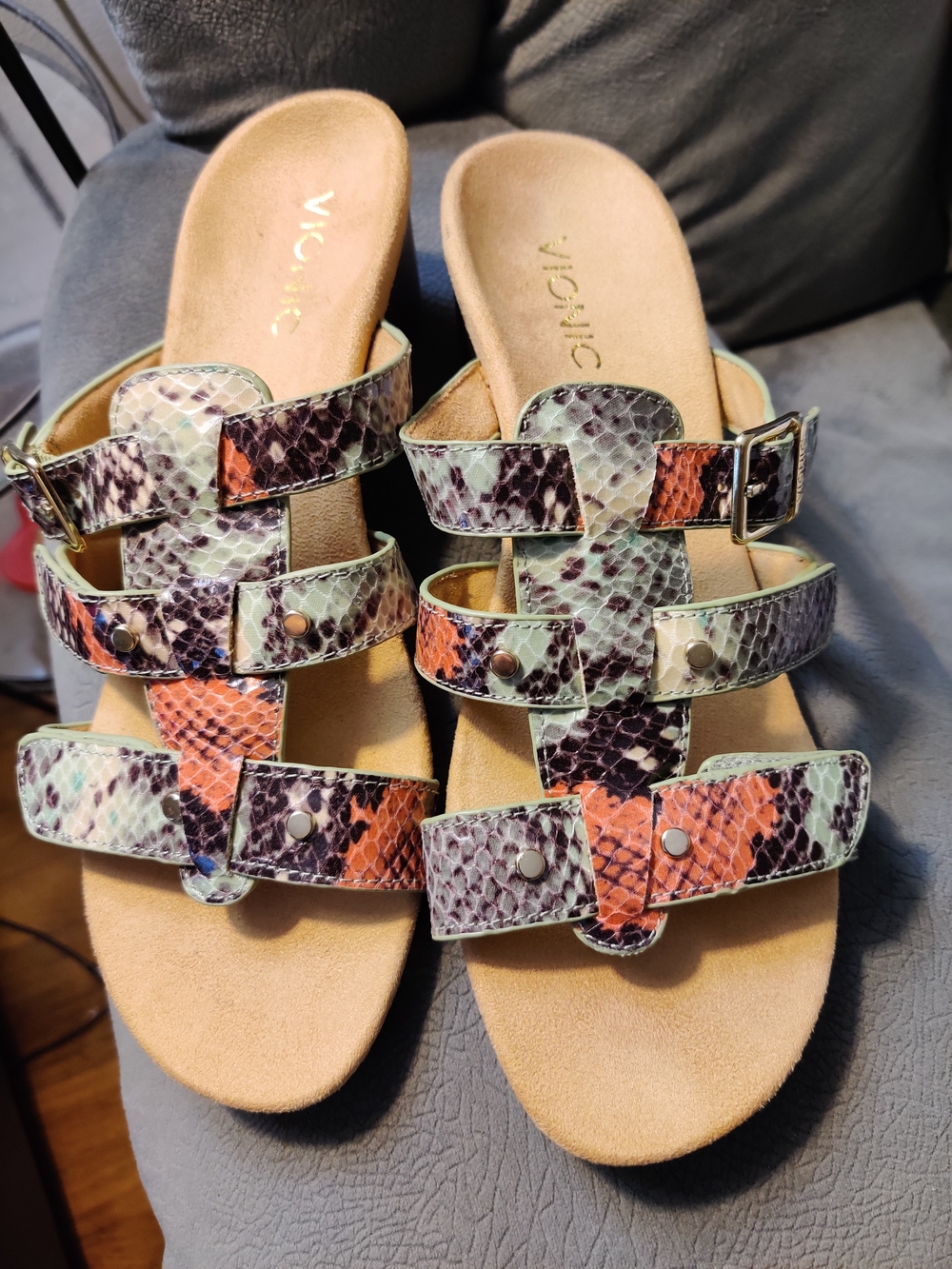 Vionic Women's Multi-Color Snake Print Slide Sandal Wedges